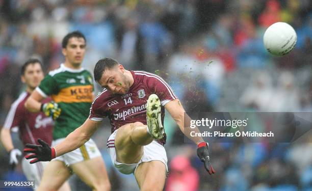 Dublin , Ireland - 15 July 2018; Damien Comer of Galway scores a first half point during the GAA Football All-Ireland Senior Championship...