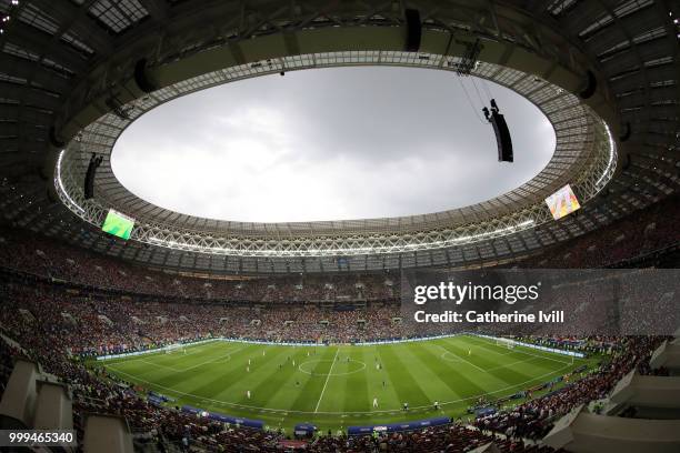 General view inside the stadium during the 2018 FIFA World Cup Final between France and Croatia at Luzhniki Stadium on July 15, 2018 in Moscow,...