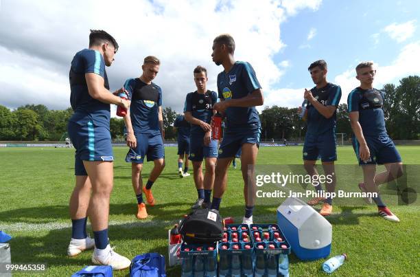 Nikos Zografakis, Florian Krebs, Maximilian Pronichev, Sidney Friede, Muhammed Kiprit and Sinan Kurt of Hertha BSC during the training camp at...