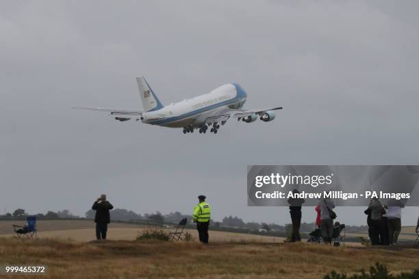 Air Force One takes off from Prestwick Airport in Ayrshire, as US President Donald Trump and his wife Melania leave the UK , after spending the...