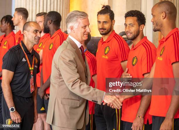 King Philip of Belgium welcomes the Red Devils, the Belgium international football team after returning from Russia at the Royal Castle on July 15,...