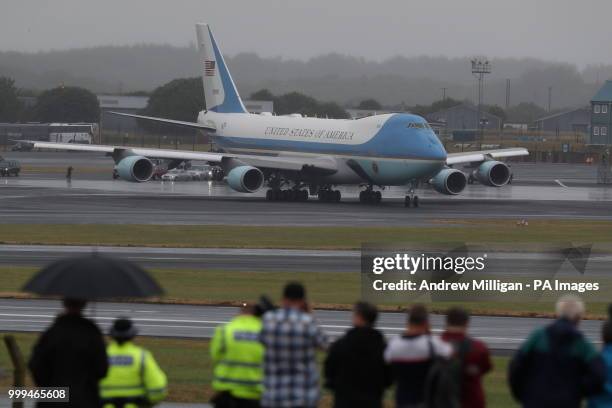 Air Force One takes off from Prestwick Airport in Ayrshire, as US President Donald Trump and his wife Melania leave the UK , after spending the...