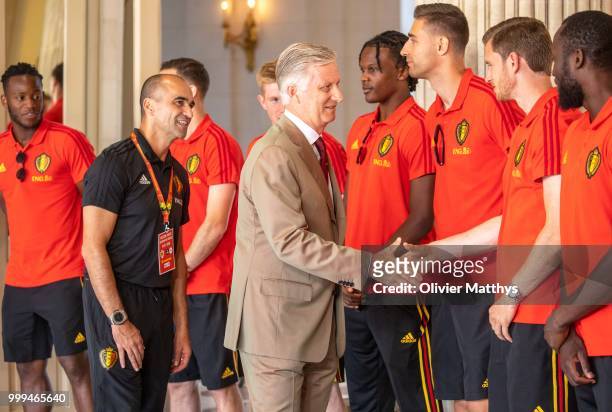 King Philip of Belgium welcomes the Red Devils, the Belgium international football team after returning from Russia at the Royal Castle on July 15,...