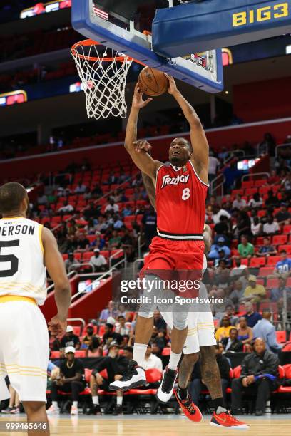 James White of Trilogy goes in for a layup during BIG3 - Week Four on July 13, 2018 at Little Caesars Arena in Detroit, Michigan.