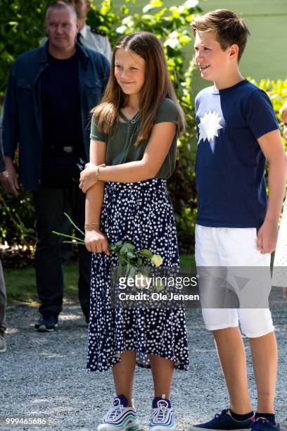 Prince Christian and Princess Isabella seen at e Tilting-At-The-Ring Riders Event at Graasten Castle at Graasten on July 15, 2018 in Graasten,...