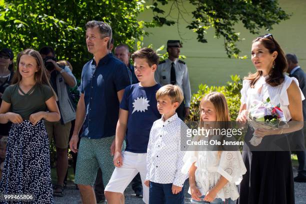 The Crown Prince family seen at the gate of Graasten Castle where they greets the Tilting-At-The-Ring Riders Event at Graasten Castle at Graasten on...