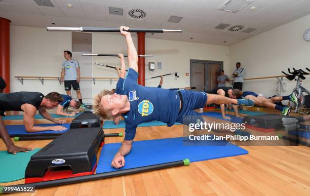 Per Skjelbred of Hertha BSC during the training camp at Volkspark-Stadion on July 15, 2018 in Neuruppin, Germany.