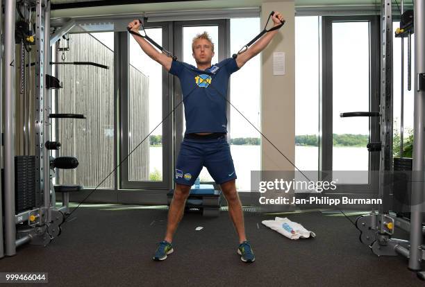 Per Skjelbred of Hertha BSC during the training camp at Volkspark-Stadion on July 15, 2018 in Neuruppin, Germany.