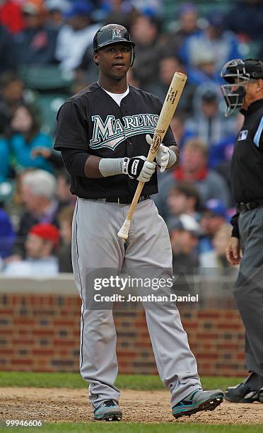 Hanley Ramirez of the Florida Marlins prepares to bat against the Chicago Cubs at Wrigley Field on May 12, 2010 in Chicago, Illinois. The Cubs...