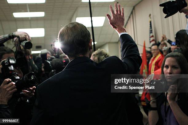 Democratic senatorial candidate, Attorney General of Connecticut Richard Blumenthal waves after holding a press conference to explain the...