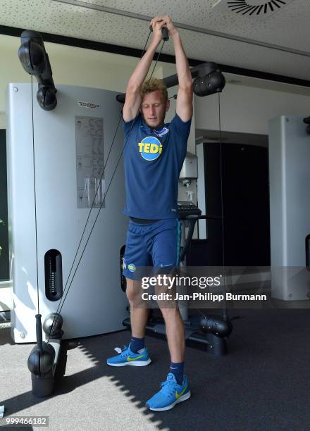 Fabian Lustenberger of Hertha BSC during the training camp at Volkspark-Stadion on July 15, 2018 in Neuruppin, Germany.