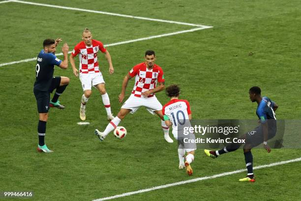 Paul Pogba of France scores his team's third goal during the 2018 FIFA World Cup Final between France and Croatia at Luzhniki Stadium on July 15,...