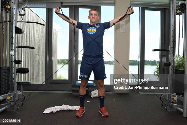 Sinan Kurt of Hertha BSC during the training camp at Volkspark-Stadion on July 15, 2018 in Neuruppin, Germany.