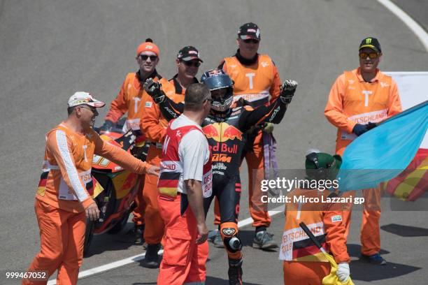 Brad Binder of South Africa and Red Bull KTM Ajo celebrates the victory at the end of the moto2 race during the MotoGp of Germany - Race at...