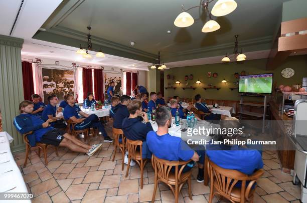 Hertha BSC watching the finals of the world cup during the training camp at Volkspark-Stadion on July 15, 2018 in Neuruppin, Germany.