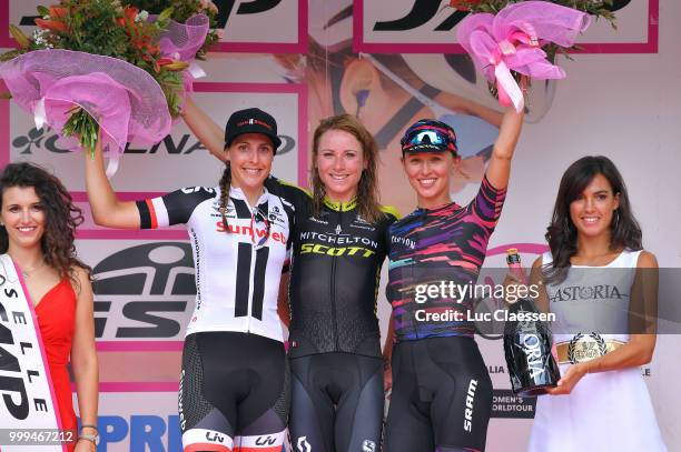 Podium / Annemiek van Vleuten of The Netherlands and Team Mitchelton-Scott Pink Leader Jersey / Lucinda Brand of The Netherlands and Team Sunweb /...