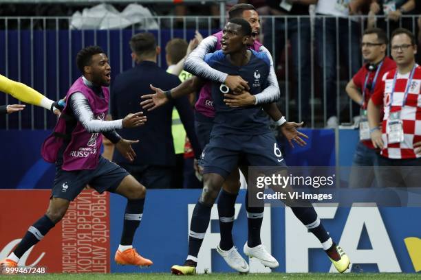 Paul Pogba of France during the 2018 FIFA World Cup Russia Final match between France and Croatia at the Luzhniki Stadium on July 15, 2018 in Moscow,...