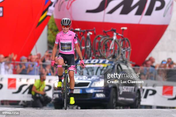 Arrival / Annemiek van Vleuten of The Netherlands and Team Mitchelton-Scott / Pink leaders jersey Celebration / during the 29th Tour of Italy 2018 -...
