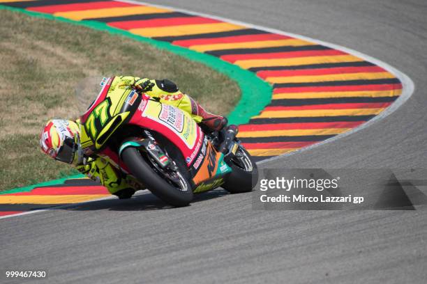 Dominique Aegerter of Swiss and Kiefer Racing rounds the bend during the Moto2 race during the MotoGp of Germany - Race at Sachsenring Circuit on...
