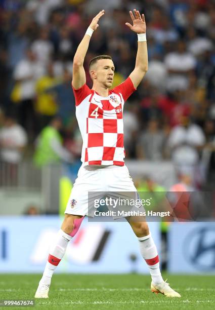 Ivan Perisic of Croatia reacts during the 2018 FIFA World Cup Final between France and Croatia at Luzhniki Stadium on July 15, 2018 in Moscow, Russia.