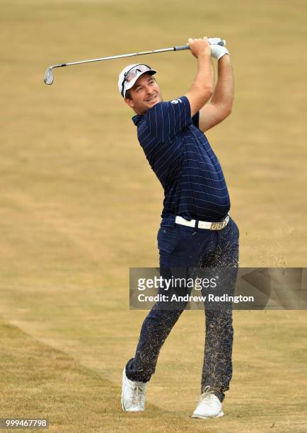 Ryan Fox of New Zealand takes his second shot on hole four during day four of the Aberdeen Standard Investments Scottish Open at Gullane Golf Course...