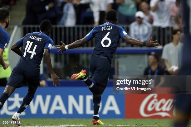 Blaise Matuidi of France, Paul Pogba of France during the 2018 FIFA World Cup Russia Final match between France and Croatia at the Luzhniki Stadium...