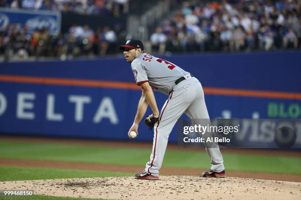 Max Scherzer of the Washington Nationals pitches against the New York Mets during their game at Citi Field on July 12, 2018 in New York City.