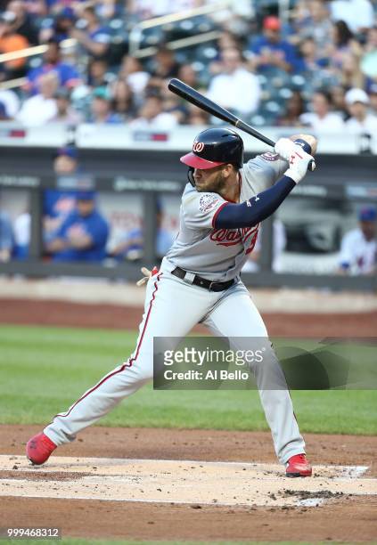Bryce Harper of the Washington Nationals bats against the New York Mets during their game at Citi Field on July 12, 2018 in New York City.