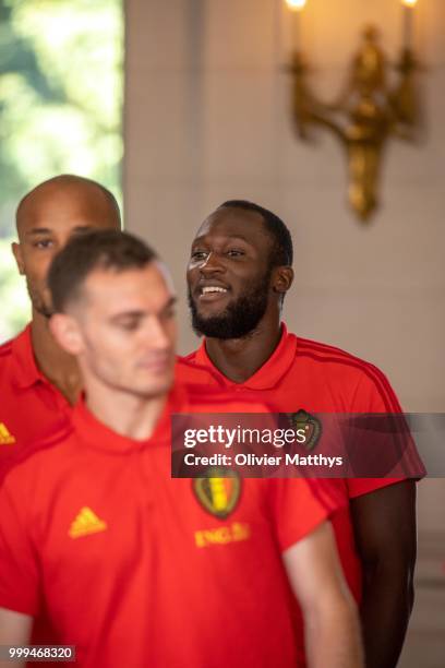 The Red Devils are welcomed by King Philip of Belgium and Queen Mathilde after returning from Russia at the Royal Castle on July 15, 2018 in Brussel,...