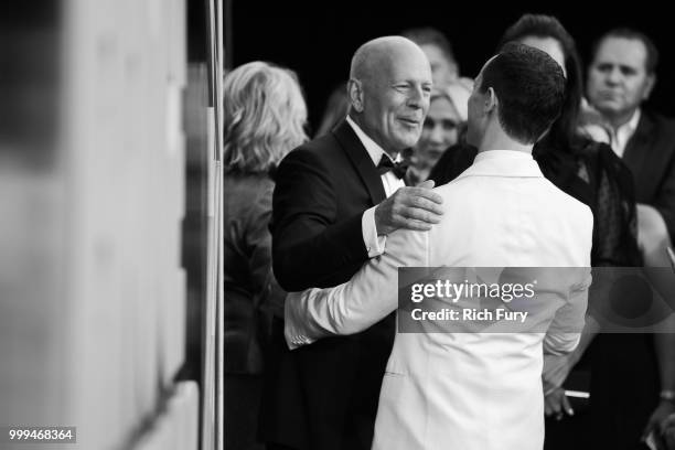 Bruce Willis and Joseph Gordon-Levitt attend the Comedy Central Roast of Bruce Willis at Hollywood Palladium on July 14, 2018 in Los Angeles,...