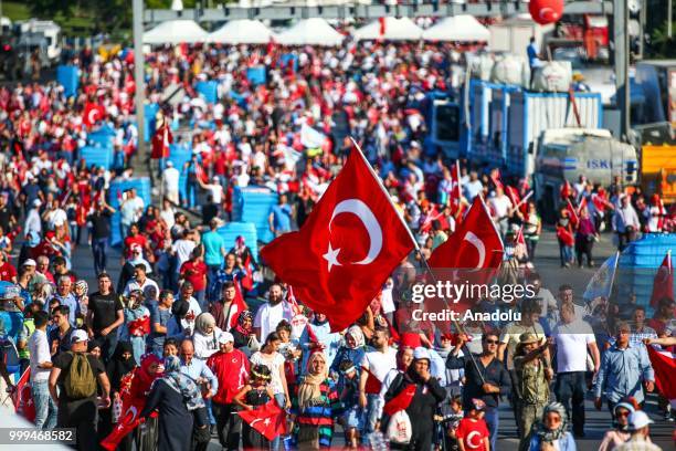 People arrive to attend the gathering during the July 15 Democracy and National Unity Day to mark July 15 defeated coup's 2nd anniversary at...