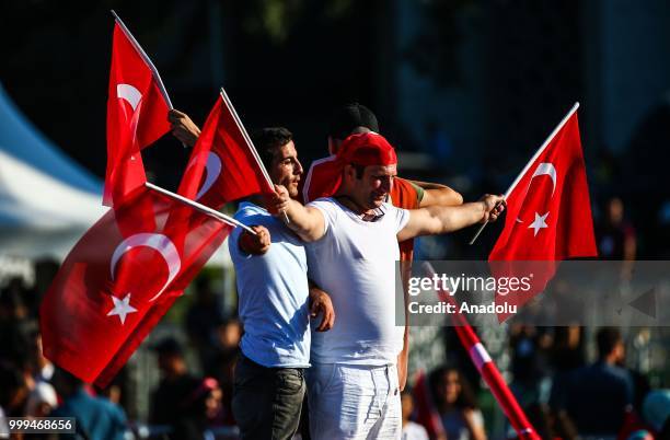 People arrive to attend the gathering during the July 15 Democracy and National Unity Day to mark July 15 defeated coup's 2nd anniversary at...