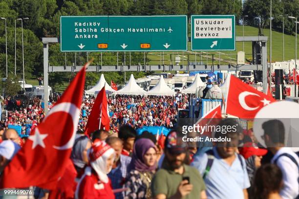People arrive to attend the gathering during the July 15 Democracy and National Unity Day to mark July 15 defeated coup's 2nd anniversary at...