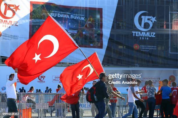 People arrive to attend the gathering during the July 15 Democracy and National Unity Day to mark July 15 defeated coup's 2nd anniversary at...