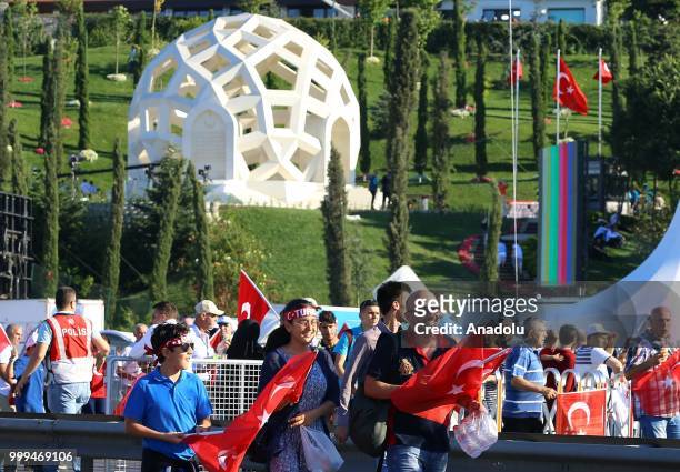 People arrive to attend the gathering during the July 15 Democracy and National Unity Day to mark July 15 defeated coup's 2nd anniversary at...