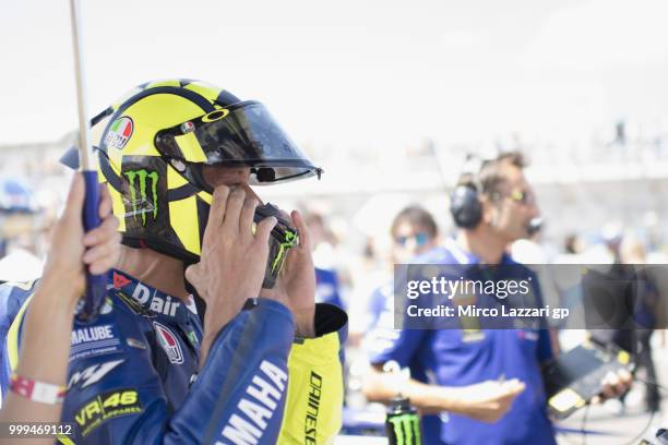 Valentino Rossi of Italy and Movistar Yamaha MotoGP prepares to start on the grid during the MotoGP race during the MotoGp of Germany - Race at...