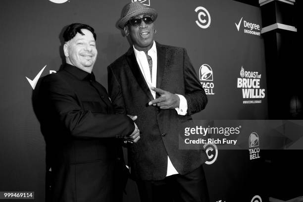 Jeff Ross and Dennis Rodman attend the Comedy Central Roast of Bruce Willis at Hollywood Palladium on July 14, 2018 in Los Angeles, California.
