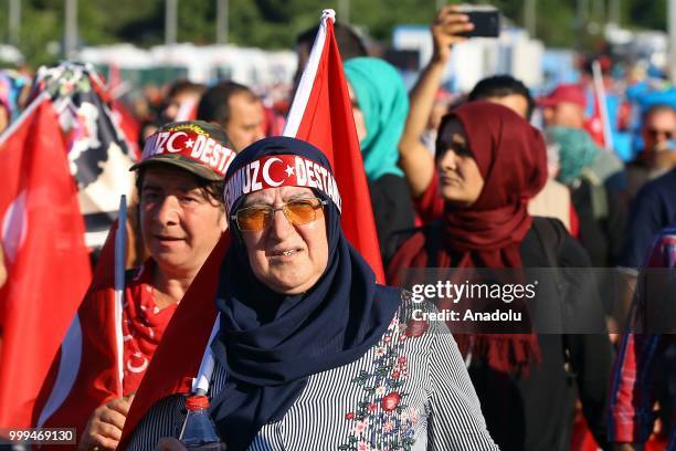 People arrive to attend the gathering during the July 15 Democracy and National Unity Day to mark July 15 defeated coup's 2nd anniversary at...