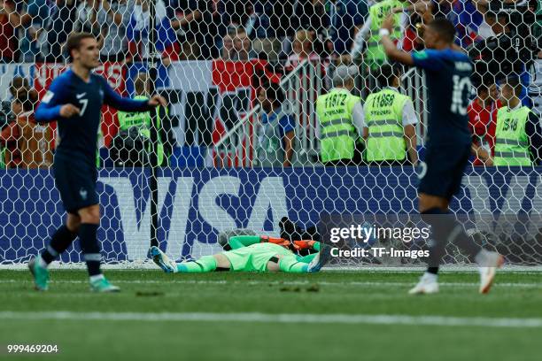 Goalkeeper Danijel Subasic of Croatia dejected following France third goal during the 2018 FIFA World Cup Russia Final between France and Croatia at...