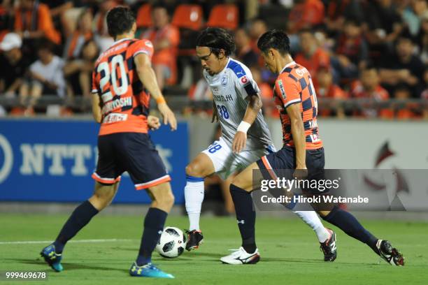 Kenji Baba of Oita Trinita in action during the J.League J2 match between Omiya Ardija and Oita Trinita at Nack 5 Stadium Omiya on July 15, 2018 in...