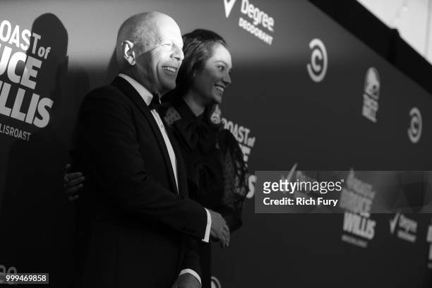 Bruce Willis and Emma Heming attend the Comedy Central Roast of Bruce Willis at Hollywood Palladium on July 14, 2018 in Los Angeles, California.
