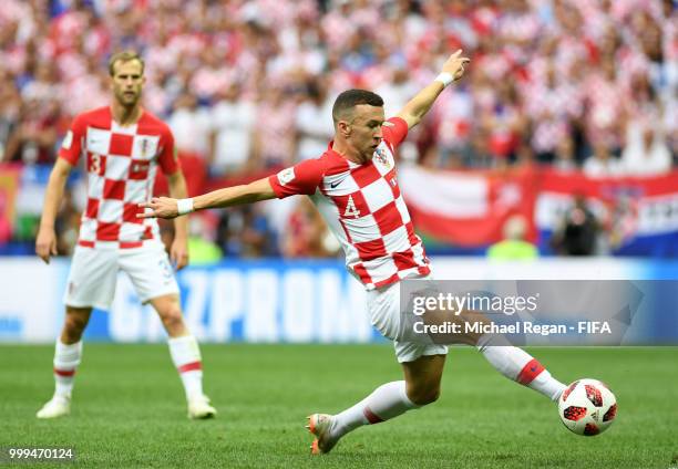 Ivan Perisic of Croatia controls the ball during the 2018 FIFA World Cup Final between France and Croatia at Luzhniki Stadium on July 15, 2018 in...