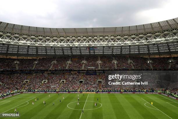 General view inside the stadium during the 2018 FIFA World Cup Final between France and Croatia at Luzhniki Stadium on July 15, 2018 in Moscow,...