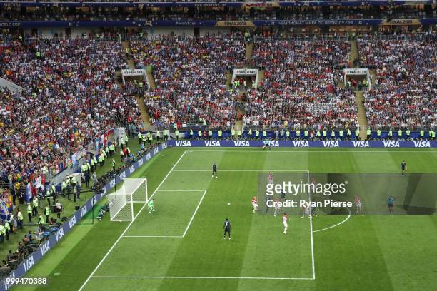 Paul Pogba of France scores his team's third goal during the 2018 FIFA World Cup Final between France and Croatia at Luzhniki Stadium on July 15,...