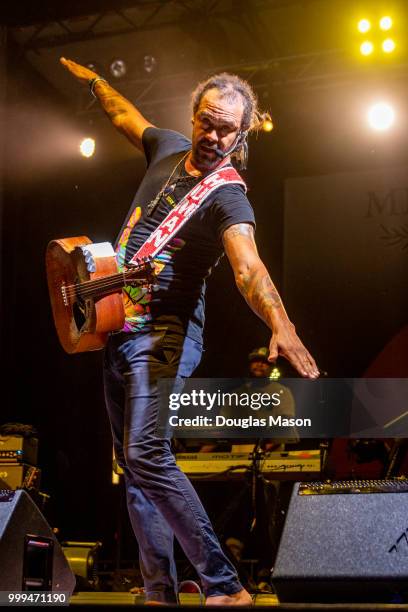 Michel Franti and Spearhead performs during the Green River Festival 2018 at the Greenfield Community College on July 14, 2018 in Greenfield,...