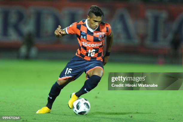 Mateus of Omiya Ardija in action during the J.League J2 match between Omiya Ardija and Oita Trinita at Nack 5 Stadium Omiya on July 15, 2018 in...