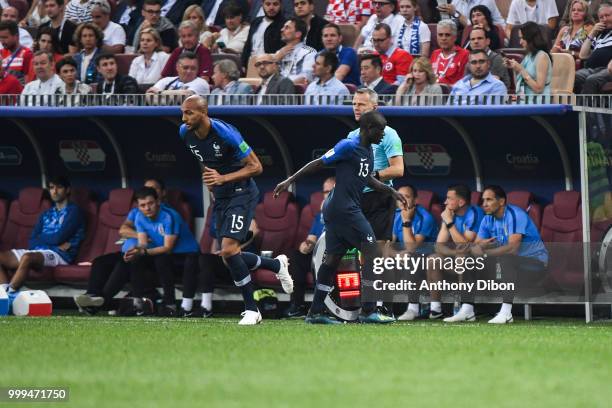 Steven Nzonzi and NGolo Kante of France during the World Cup Final match between France and Croatia at Luzhniki Stadium on July 15, 2018 in Moscow,...