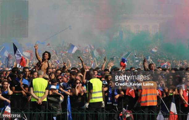 Fans celebrate the goal of Kylian Mbappe Gather To Watch The World Cup Final Between France And Croatia at Eiffel tower on July 15, 2018 in Paris,...