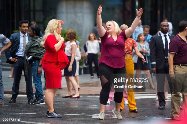 Rebel Wilson and Anastasia Rutkowski are seen filming a scene for 'Isn't It Romantic?' in Midtown on July 15, 2018 in New York City.