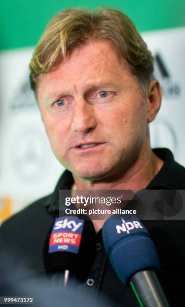 Ralph Hasenhuettl, coach of the German Bundesliga soccer club RB Leipzig, speaks to journalists during the coach meeting of the German Football...